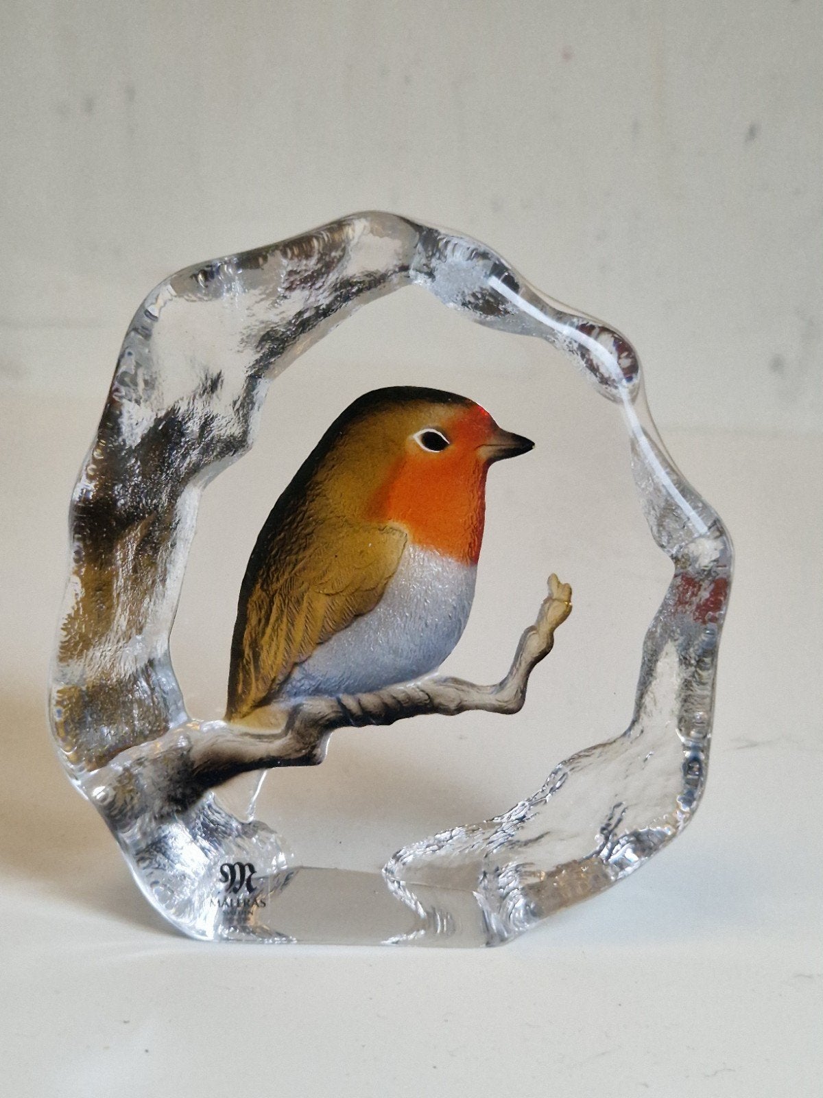 Maleras Zweden glazen sculptuur roodborstje, Glas, Minder dan 20 cm, Beschilderd, Ophalen of Verzenden