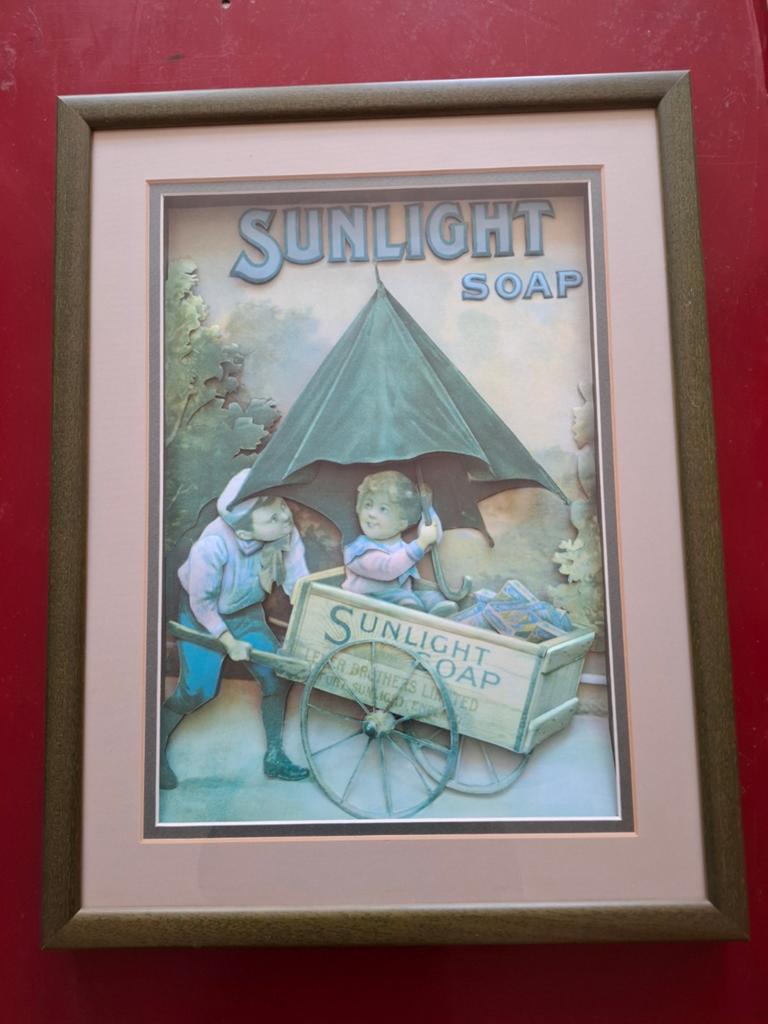 Vintage Sunlight Zeep 3D Reliëf Reclame Kunstwerk Ingelijst, Ophalen