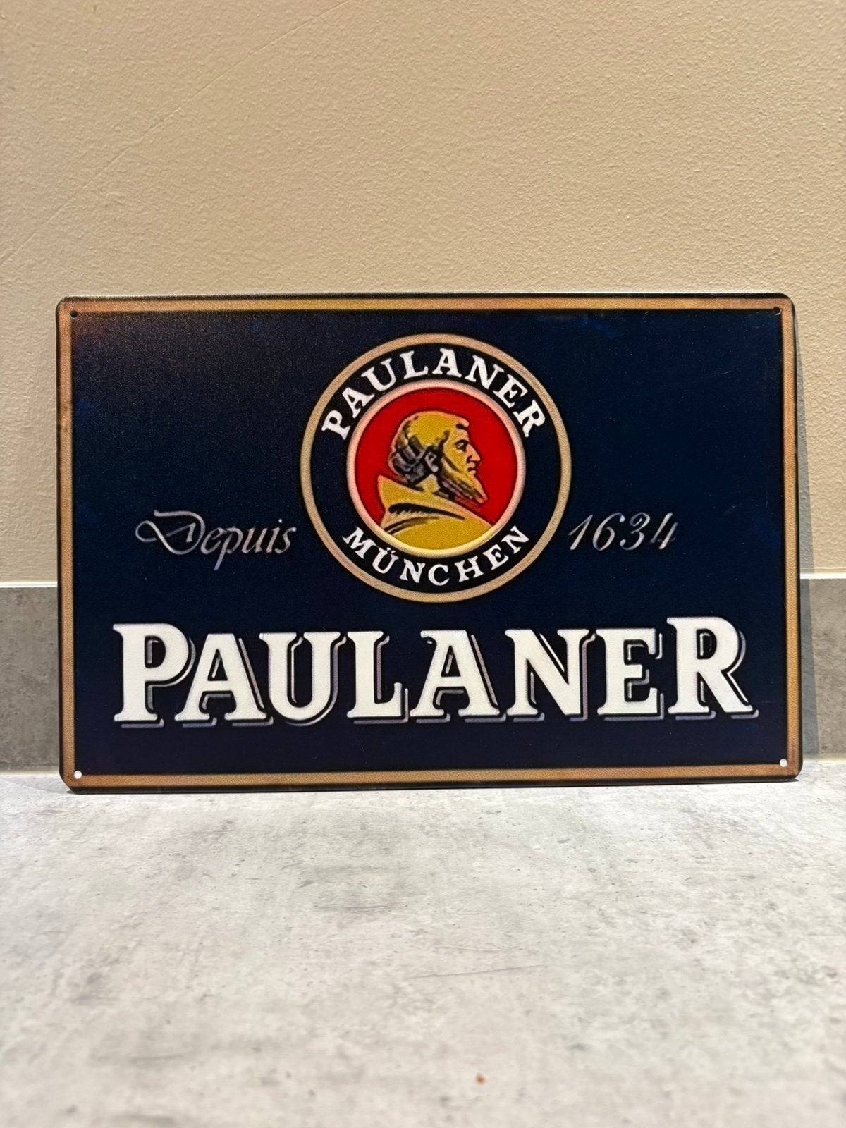 Mancave Bar Café Wanddecoratie metalen bordje Paulaner bier, Ophalen of Verzenden, Zo goed als nieuw, Reclamebord, Plaat of Schild