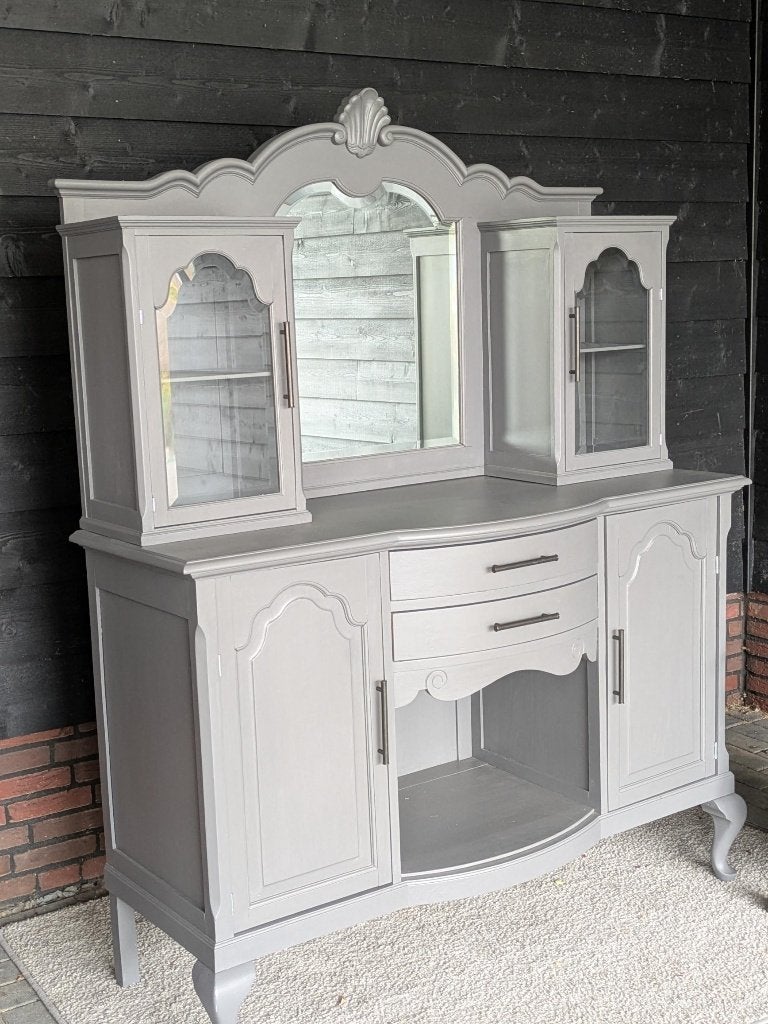 Antracietgrijze brocante buffetkast van eikenhout, Huis en Inrichting, Ophalen, Gebruikt, Opgeknapt huiselijk brocant grey shic antiek pronkstuk