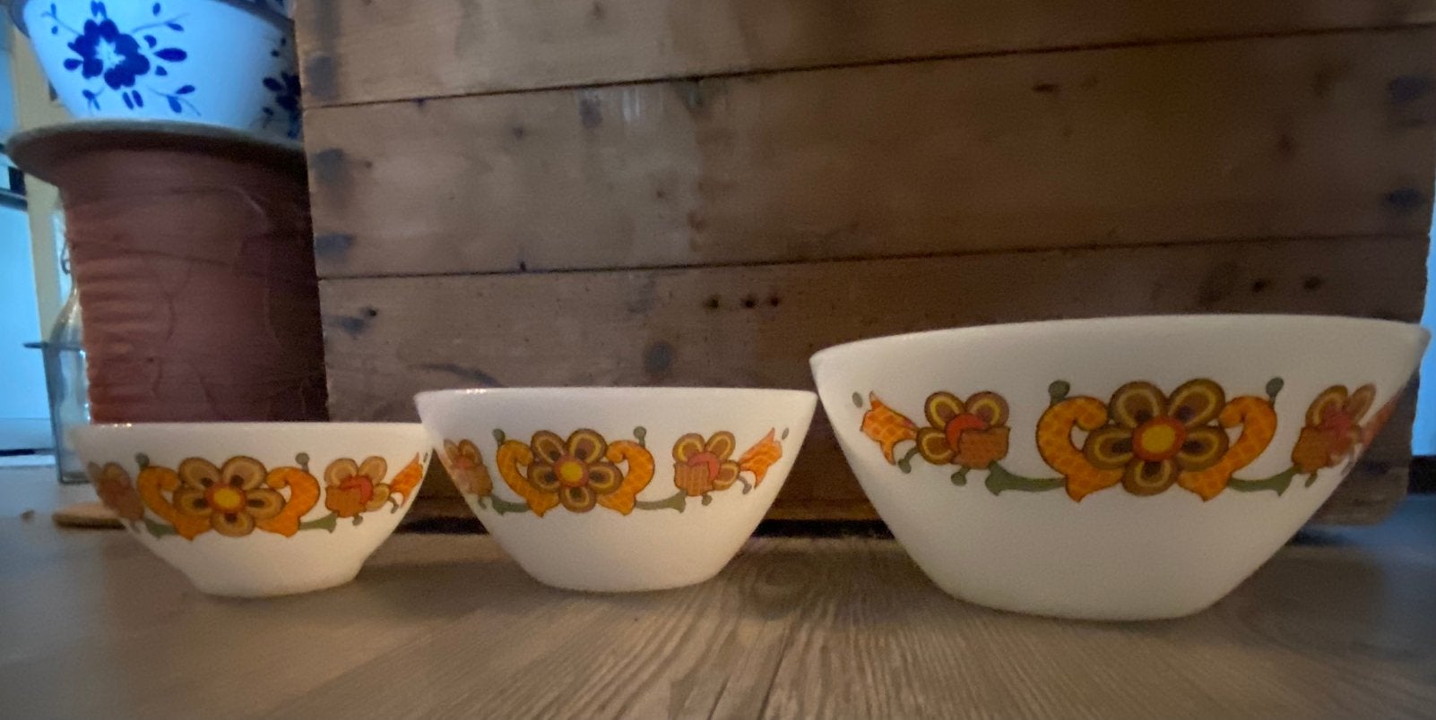 Retro nest schalen Schott & Gen Mainz – bloemenprint j70, Ophalen of Verzenden, Overige stijlen, Glas, Schaal of Schalen