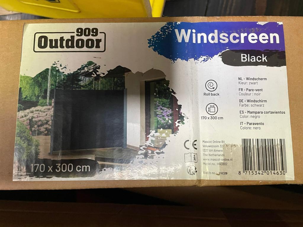 2 NIEUWE windschermen, 170cm x 300 cm, zwart, Tuin en Terras, Ophalen, Overige materialen, Nieuw, 200 cm of meer