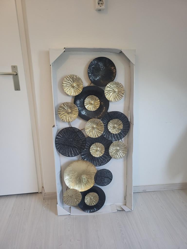 Wanddecoratie Zwart Goud Metaal Cirkels, Ophalen of Verzenden, Nieuw