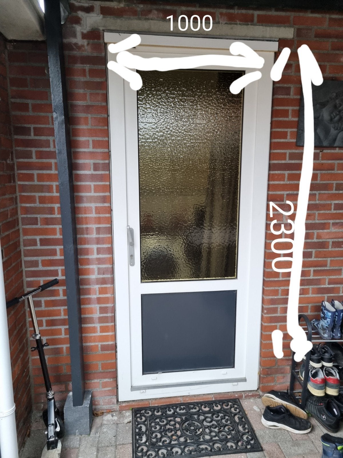 Witte Buitendeur met Glas - 100x230 cm, Ophalen, 80 tot 100 cm, 215 cm of meer, Glas