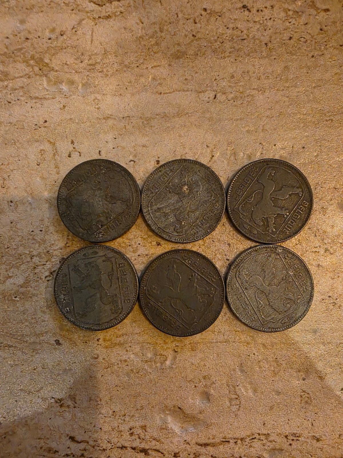 6 Belgische 1 Frank munten WOII (Zink) 1939-1943, Ophalen of Verzenden, Overig, Setje