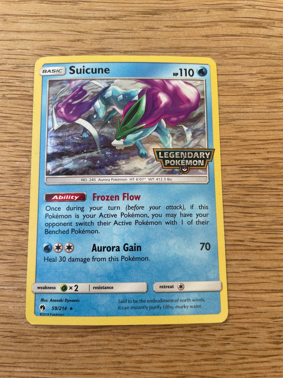 Pokémon Suicune stamped 59/214 Holo Rare - Lost Thunder, Ophalen of Verzenden, Zo goed als nieuw, Losse kaart, Foil
