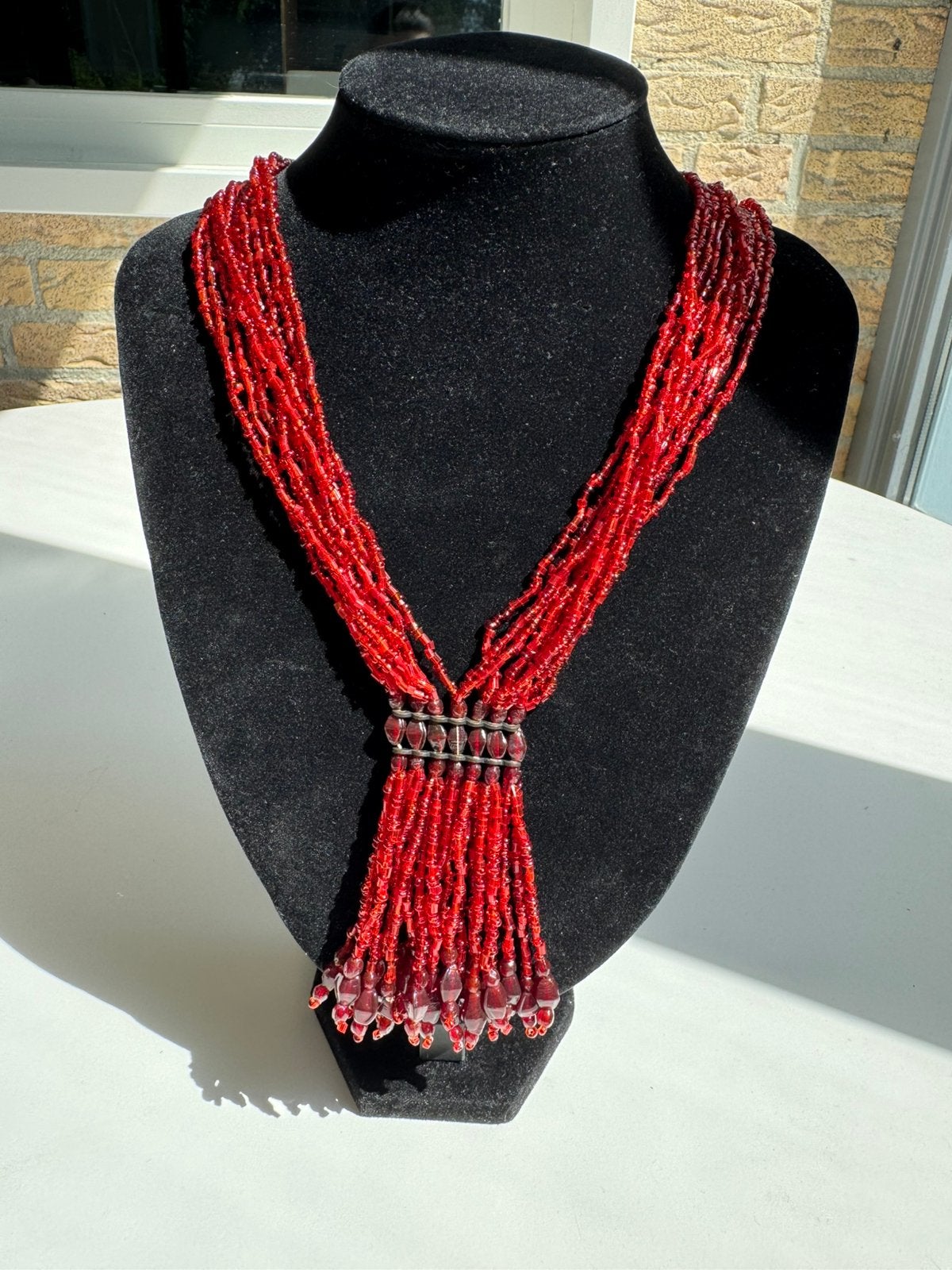 Vintage Kralen Ketting Rood, Sieraden, Tassen en Uiterlijk, Verzenden, Gebruikt, Rood, Kunststof