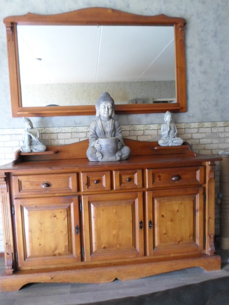 Dressoir met bijpassende grote wand spiegel, Huis en Inrichting, Kasten | Dressoirs, Gebruikt, 150 tot 200 cm, 25 tot 50 cm, Met lade(s)