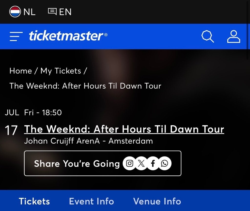 The Weeknd 17 Juli Concert Karte 1 Ticket, Eén persoon, Juli