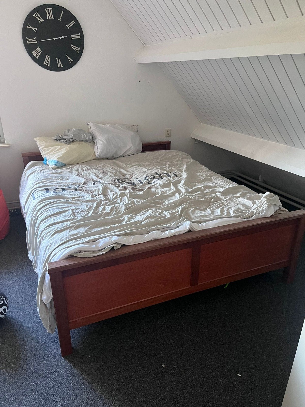 Tweepersoonsbed met houten frame, 2 nachtkastjes en kast, Huis en Inrichting, Ophalen, Gebruikt, Bruin, Klassiek
