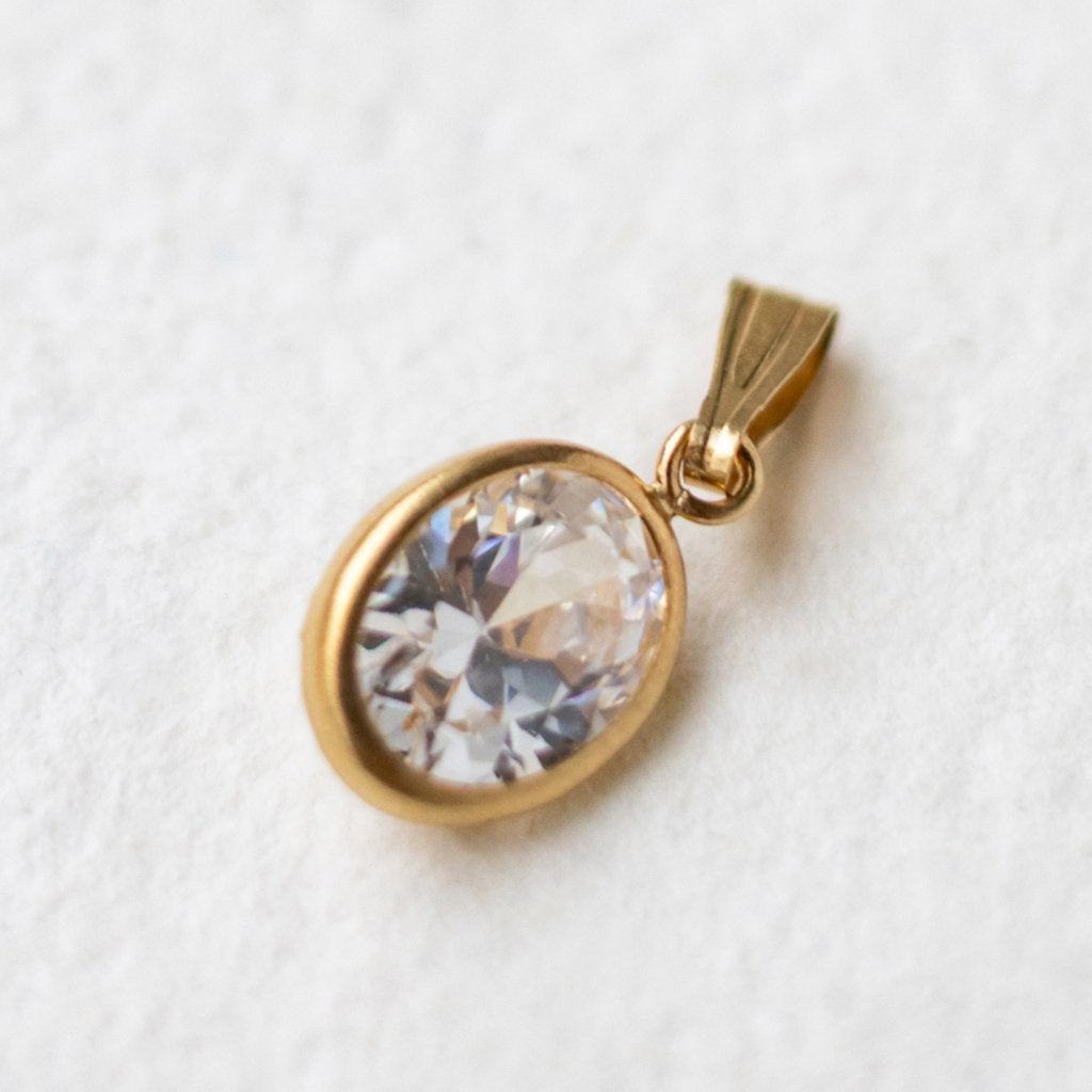 Vintage 9K goud Solitaire cz pendant hanger, Sieraden, Tassen en Uiterlijk, Ringen, Ophalen of Verzenden, Zo goed als nieuw, 17 tot 18