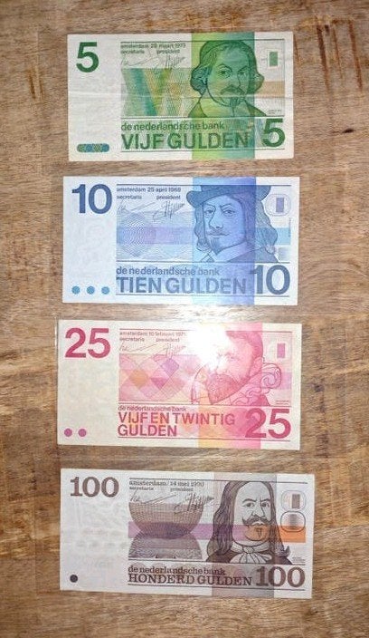 Setje Erflaters 2 bankbiljetten: 5, 10, 25, 100 gulden, Ophalen of Verzenden, Setje