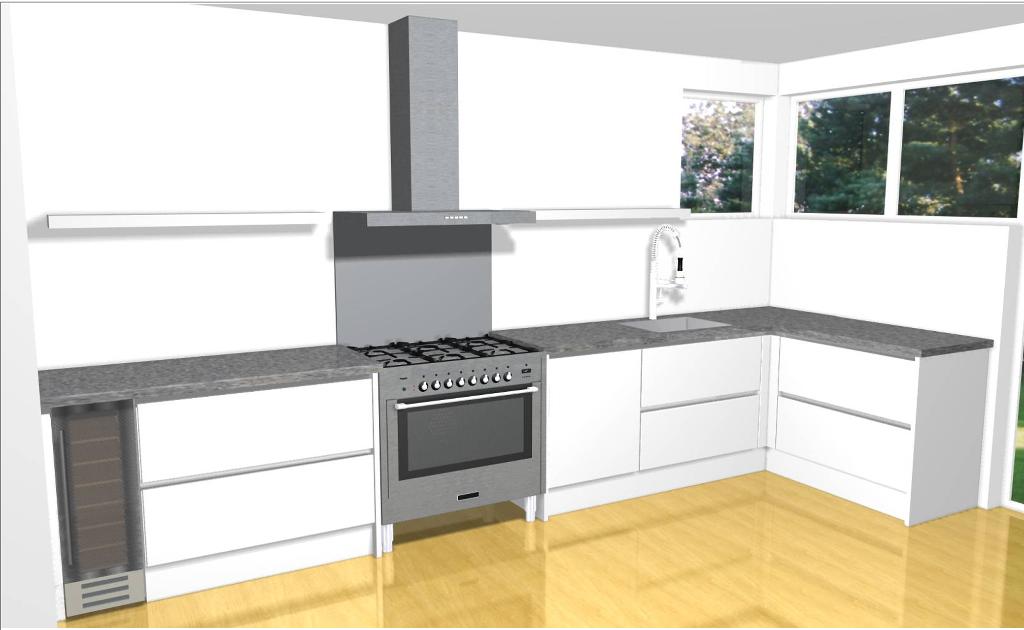 L-keuken 445x158cm enkel kasten/lades + blad en gootsteen., Huis en Inrichting, Keuken | Complete keukens, Gebruikt, Hoekkeuken