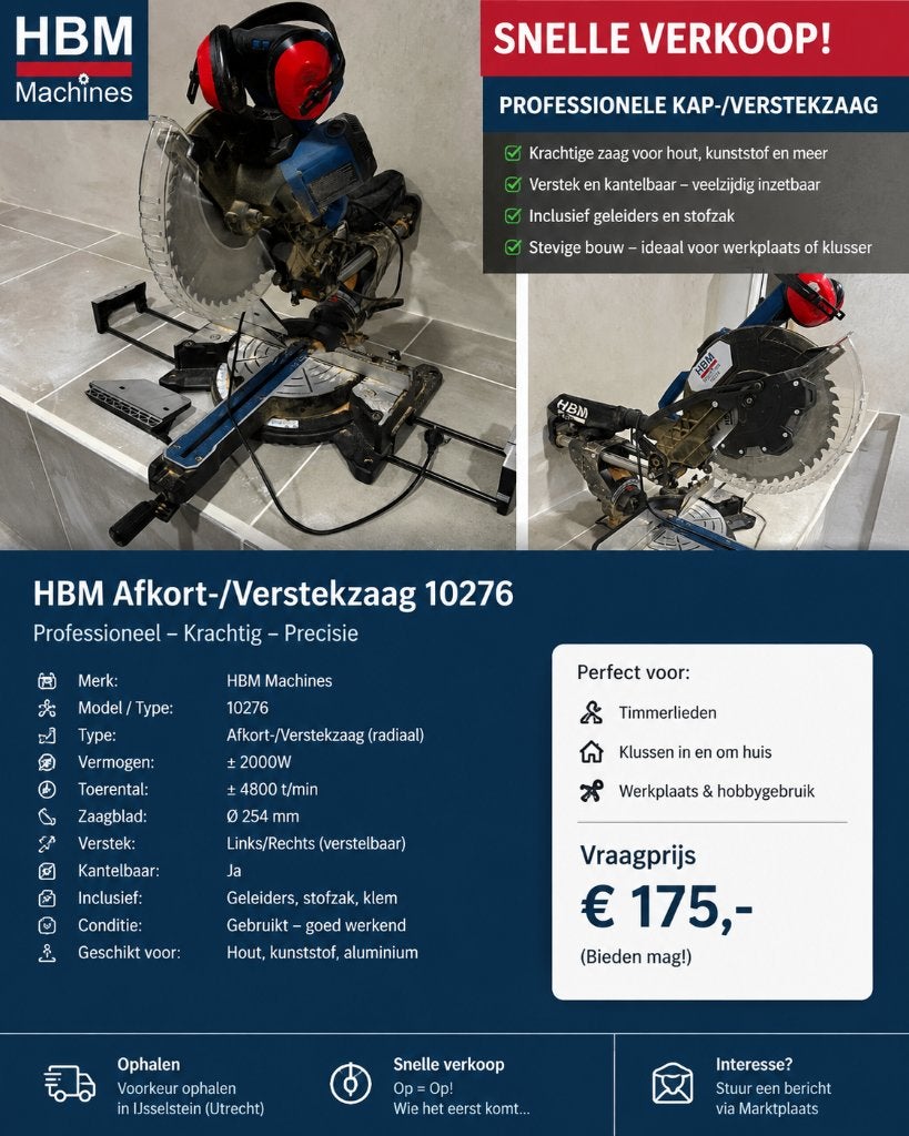 Te koop aangeboden: een HBM Machines 10276, Ophalen, 70 mm of meer, Zo goed als nieuw, HBS