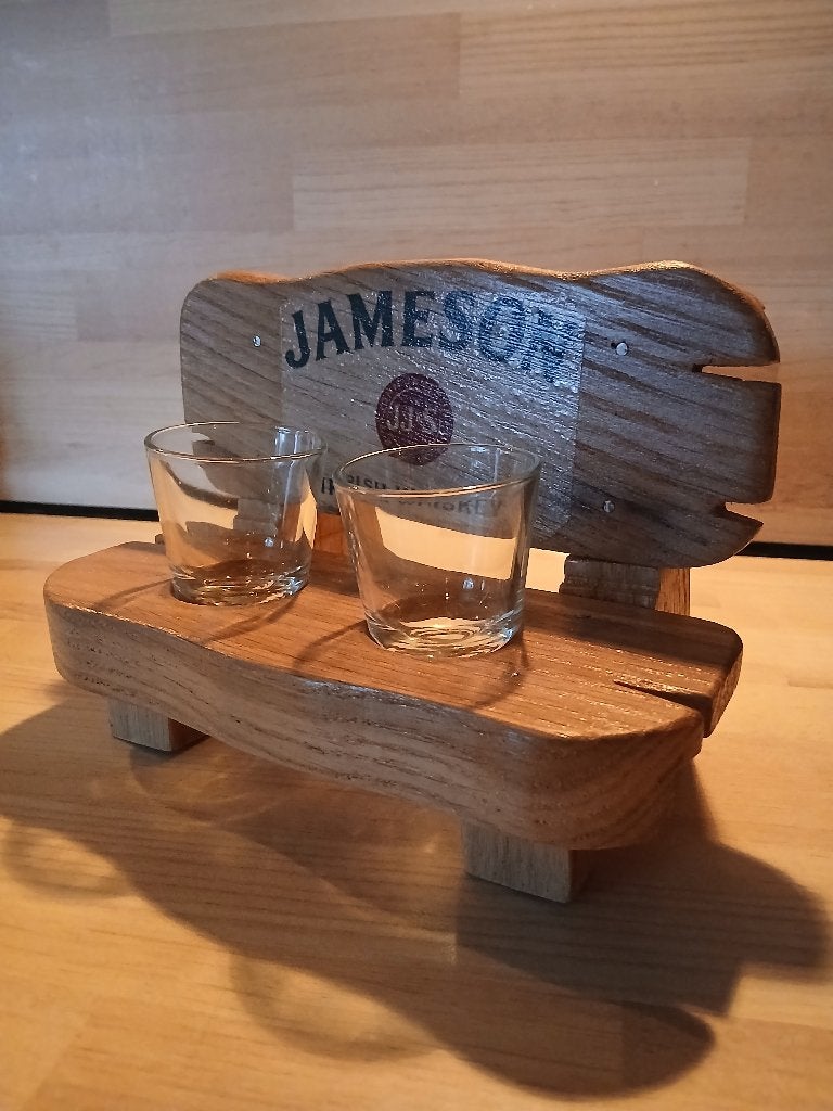 Eiken bank / Shotglazen / Jameson Whiskey / vaderdag tip., Ophalen of Verzenden, Nieuw, Gebruiksvoorwerp