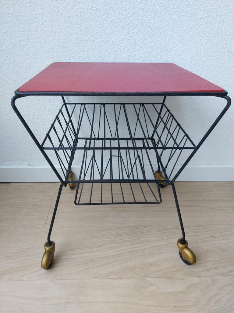 Vintage Mid Century tafeltje bijzettafeltje op wieltjes, Ophalen