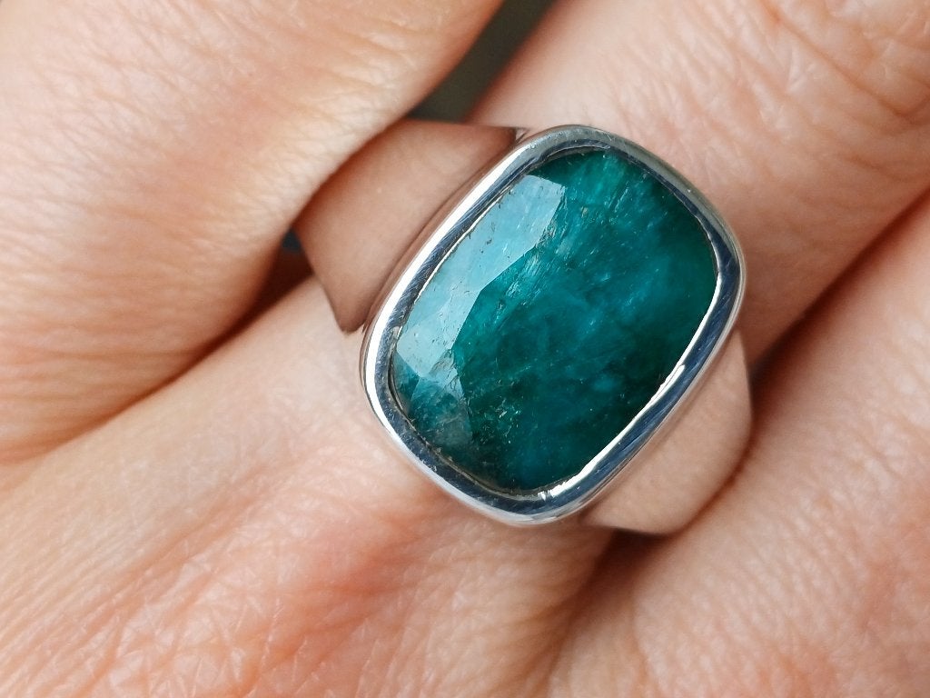 Vanoli 925 zilveren heren ring met ruwe smaragd maat 22,25, Sieraden, Tassen en Uiterlijk, Ringen, Vanoli, 20 of groter, Nieuw