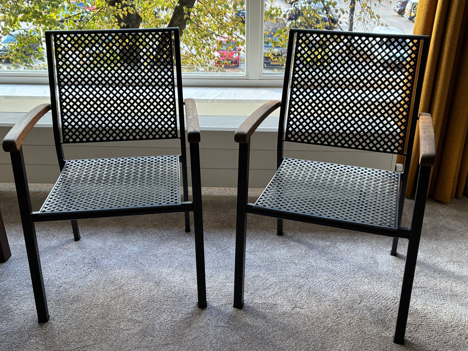 4 Royal Garden tuinstoelen - Metaal met houten armleuningen, Tuin en Terras, Ophalen, Gebruikt, Metaal, Stapelbaar