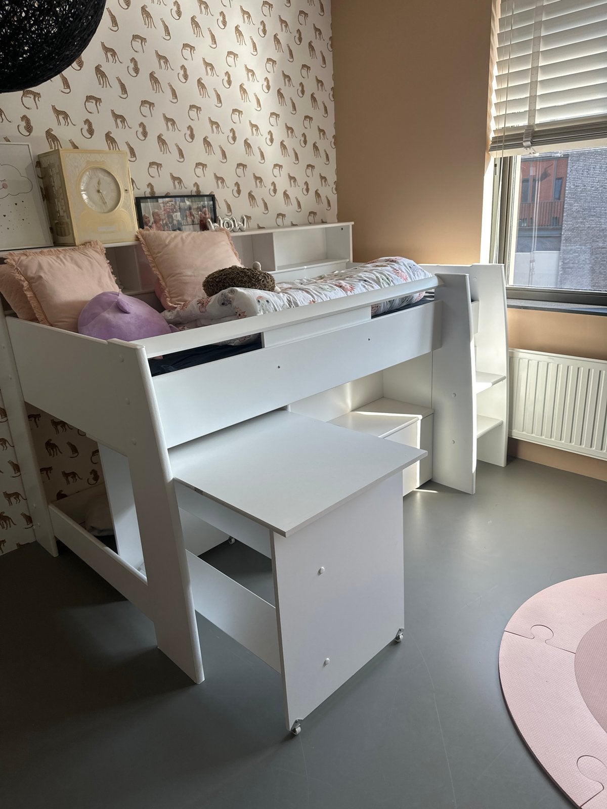 Hoogslaper met bureau en opbergruimte - Wit, Ophalen, Gebruikt, 100 cm of meer, Hoogslaper of Stapelbed