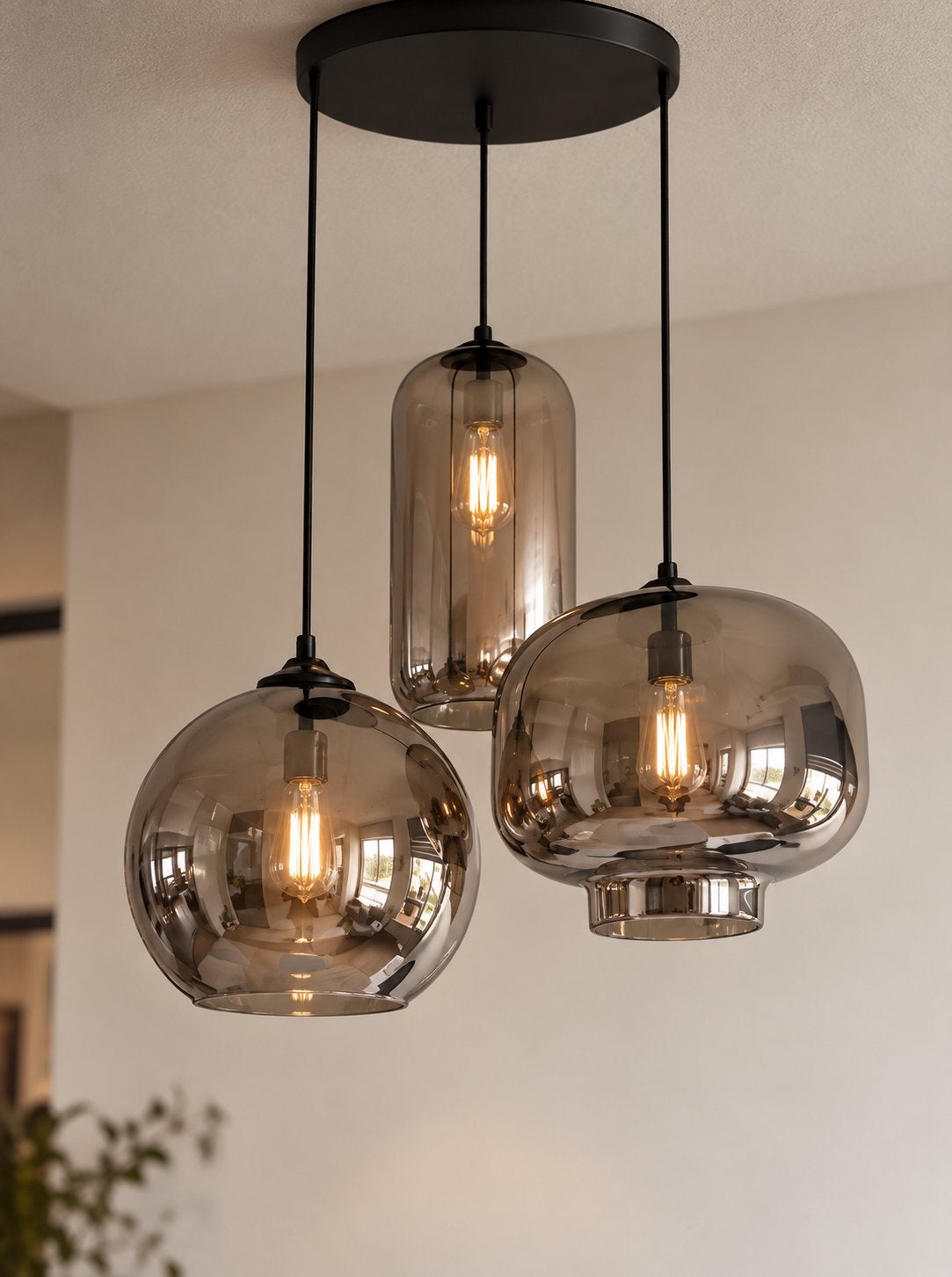 Luxe 3-lichts hanglamp met rookglas - modern & stijlvol, Huis en Inrichting, Ophalen, Zo goed als nieuw, Glas