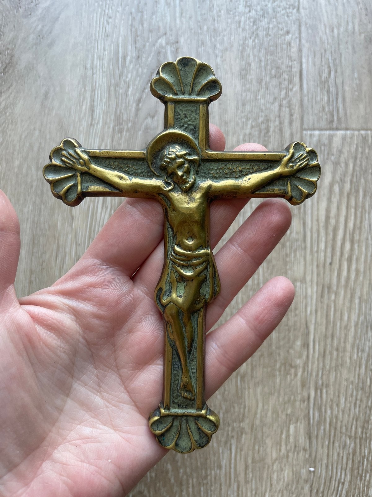 Antiek bronzen Jezus kruis - M.C. Verrier 14cm, Ophalen
