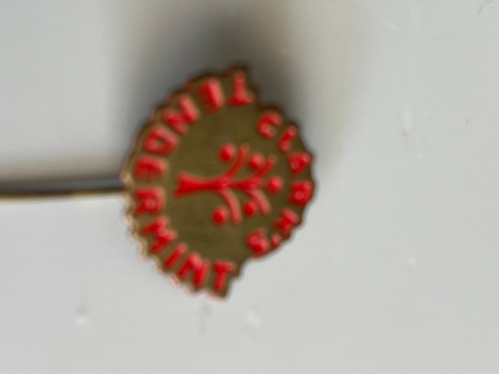 Vintage Speldje 'TINDE GLAD MINT', Verzamelen, Ophalen of Verzenden, Gebruikt, Overige onderwerpen, Speldje of Pin