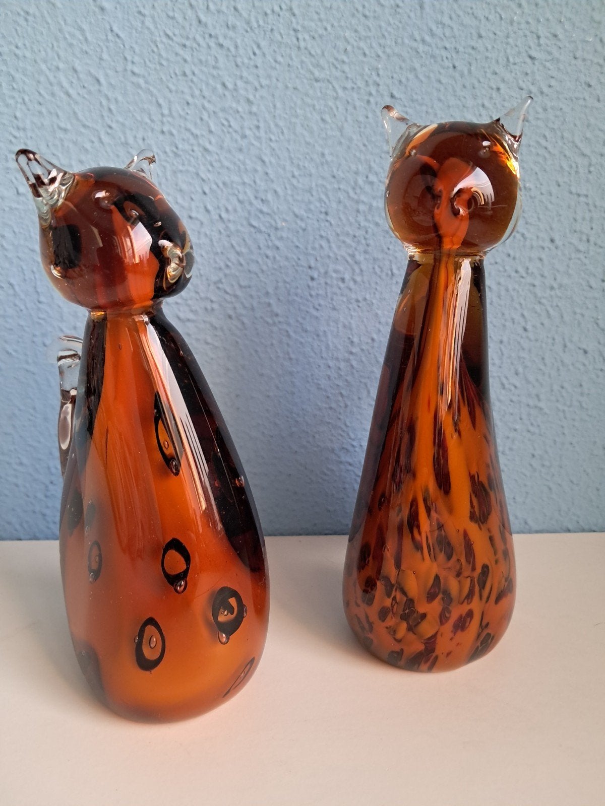 Vintage mond geblazen glazen kattenbeeldjes., Antiek en Kunst, Ophalen of Verzenden