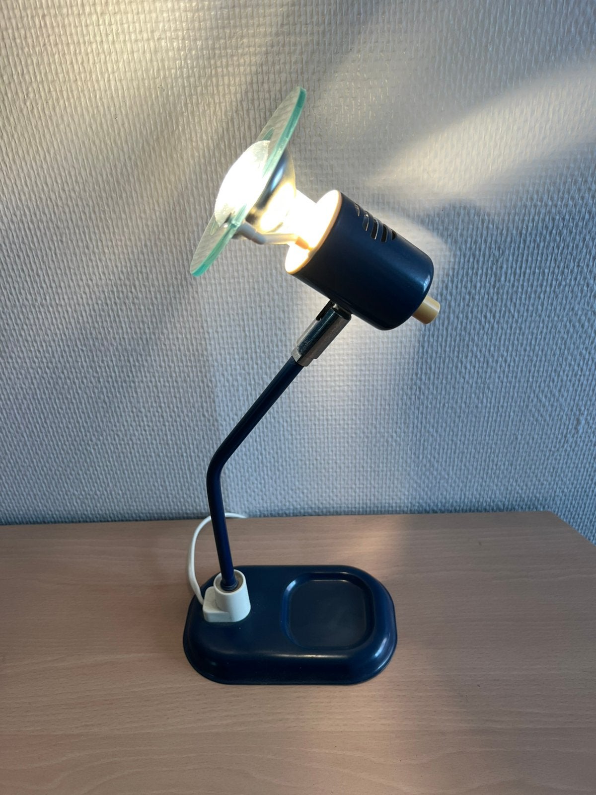 Vintage Blauw Metalen - Jaren 70 - Bureaulampje Tafellampje, Blauw, Bureaulamp, Gebruikt, 33 cm