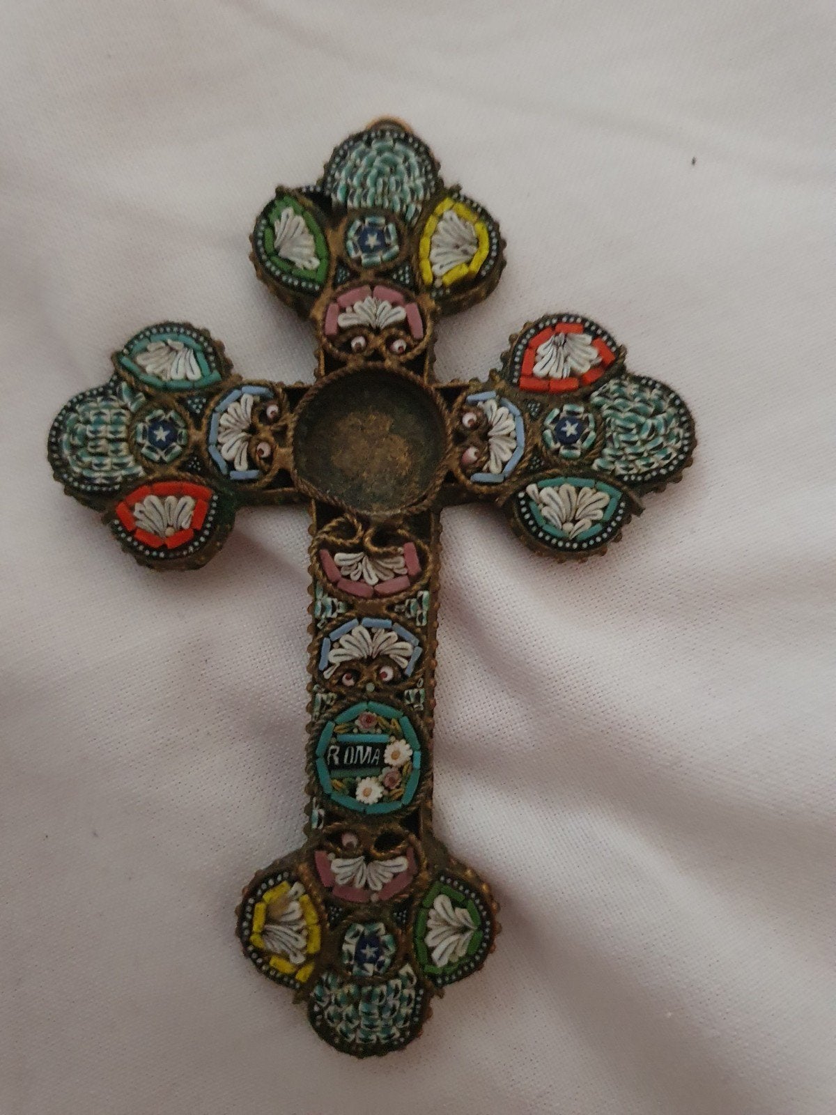 Antiek micro mozaïek kruisje, Roma, Ophalen of Verzenden