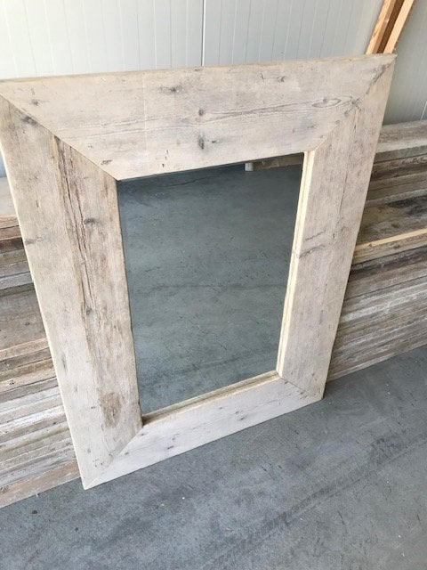 Steigerhouten spiegel met facet geslepen glas, Huis en Inrichting, Ophalen, Gebruikt, 100 tot 150 cm, 75 tot 100 cm