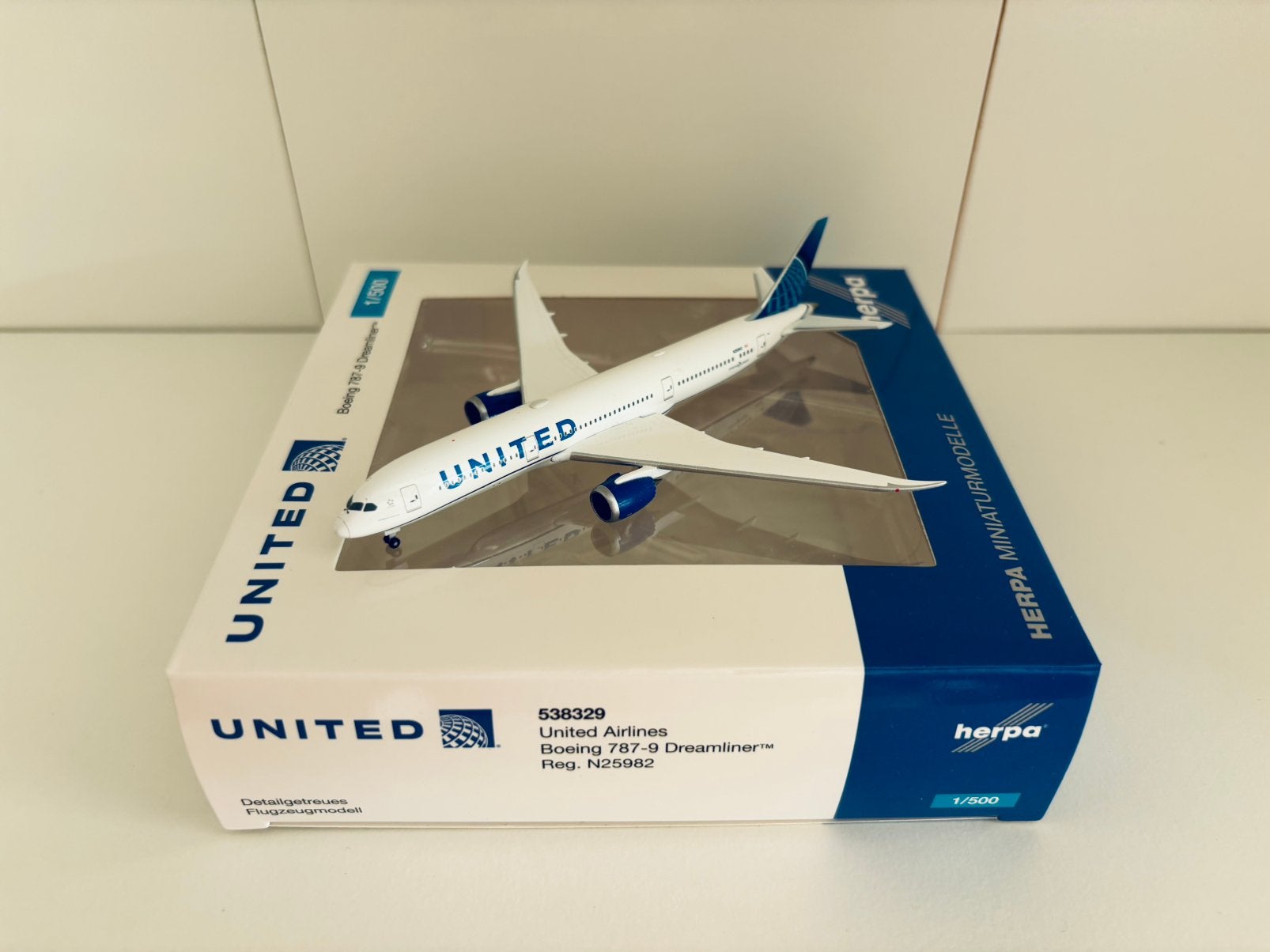 Herpa 538329 United Airlines Boeing 787-9 Dreamliner 1:500, Ophalen of Verzenden, Zo goed als nieuw, Schaalmodel
