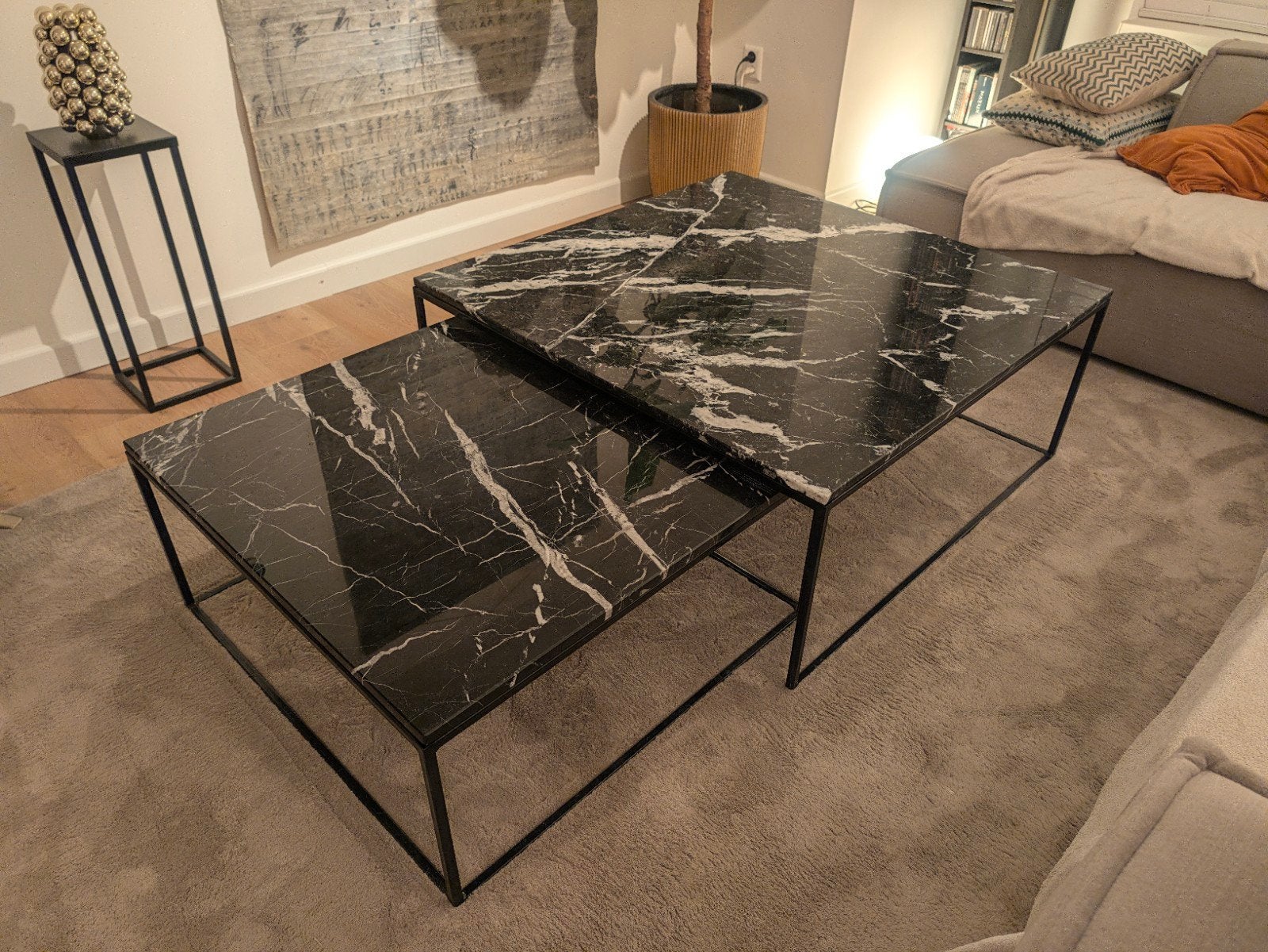 Aime Té Zwart marmeren salontafels 100x100 & 80x80, Ophalen, 50 tot 100 cm, Vierkant, 50 tot 100 cm