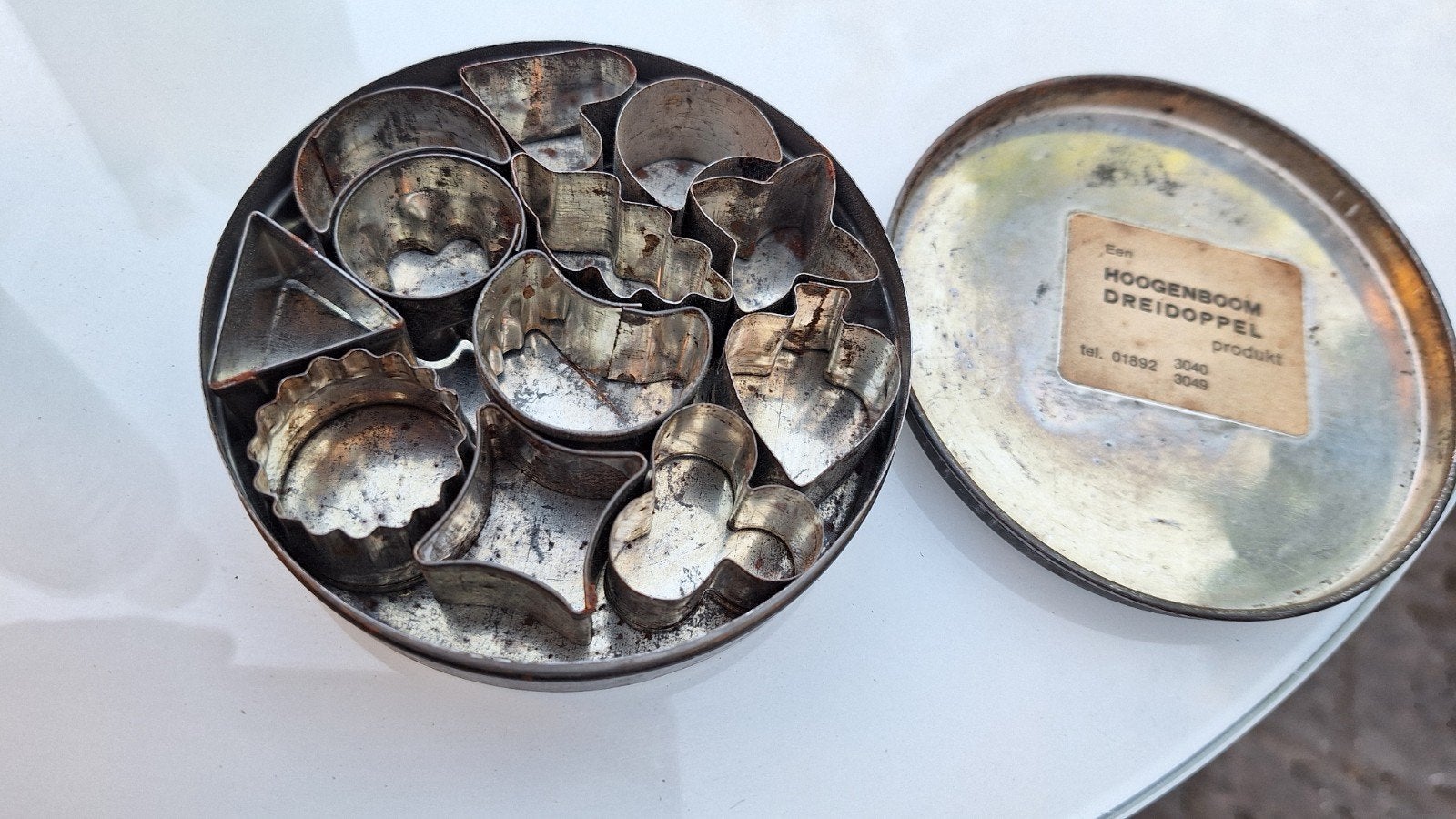 Vintage koekjesvormen set in blik - Hoogenboom 12 stuks, Ophalen of Verzenden