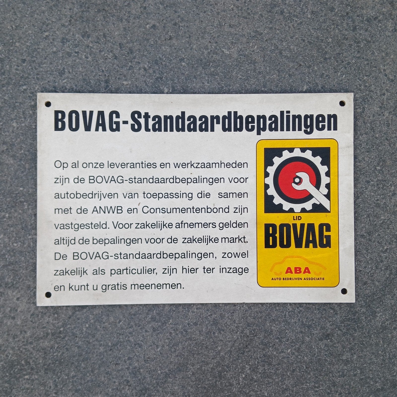 Bovag Standaardbepalingen bord - 30x20 cm plastic, Ophalen of Verzenden, .., ., .