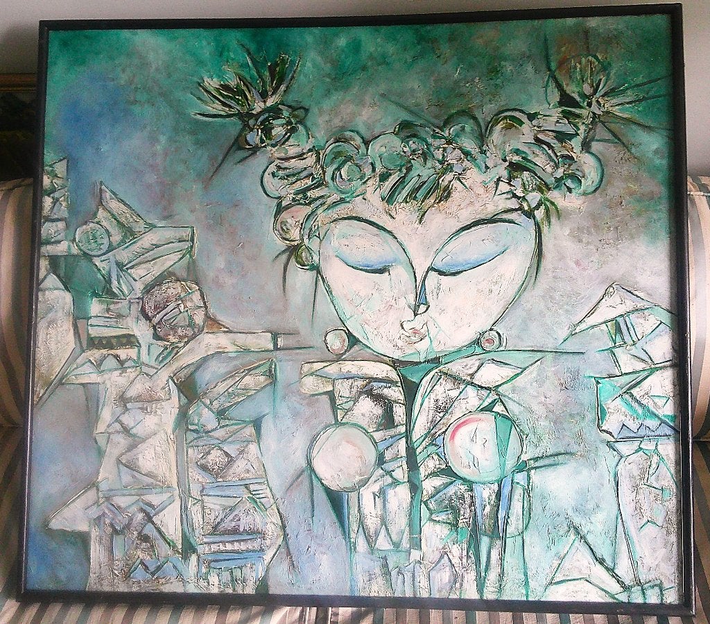 GROOT) - Figuur in compositie 1990 - Gianto (Indonesisch), Ophalen, Doek, Portret of Personen, Impressionistisch