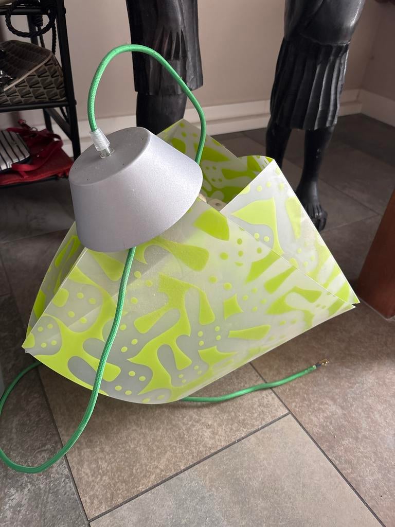 Slamp hanglamp met groen patroon en kabel, Ophalen, Gebruikt, Kunststof, Minder dan 50 cm