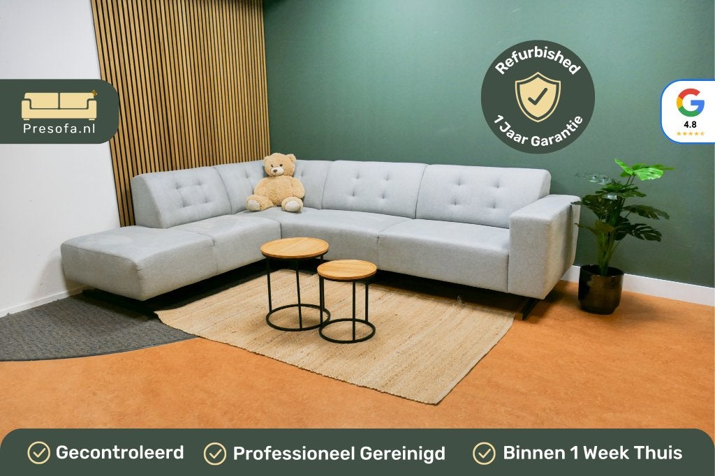 Hoekbank Grijs Gecapitonneerd [Refurbished], Huis en Inrichting, 250 tot 300 cm, -, -, Ophalen of Verzenden