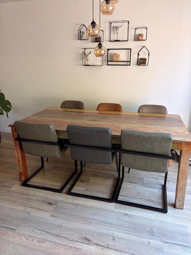 Vintage eettafel en bankje, Ophalen, Gebruikt, 50 tot 100 cm, Vijf personen of meer
