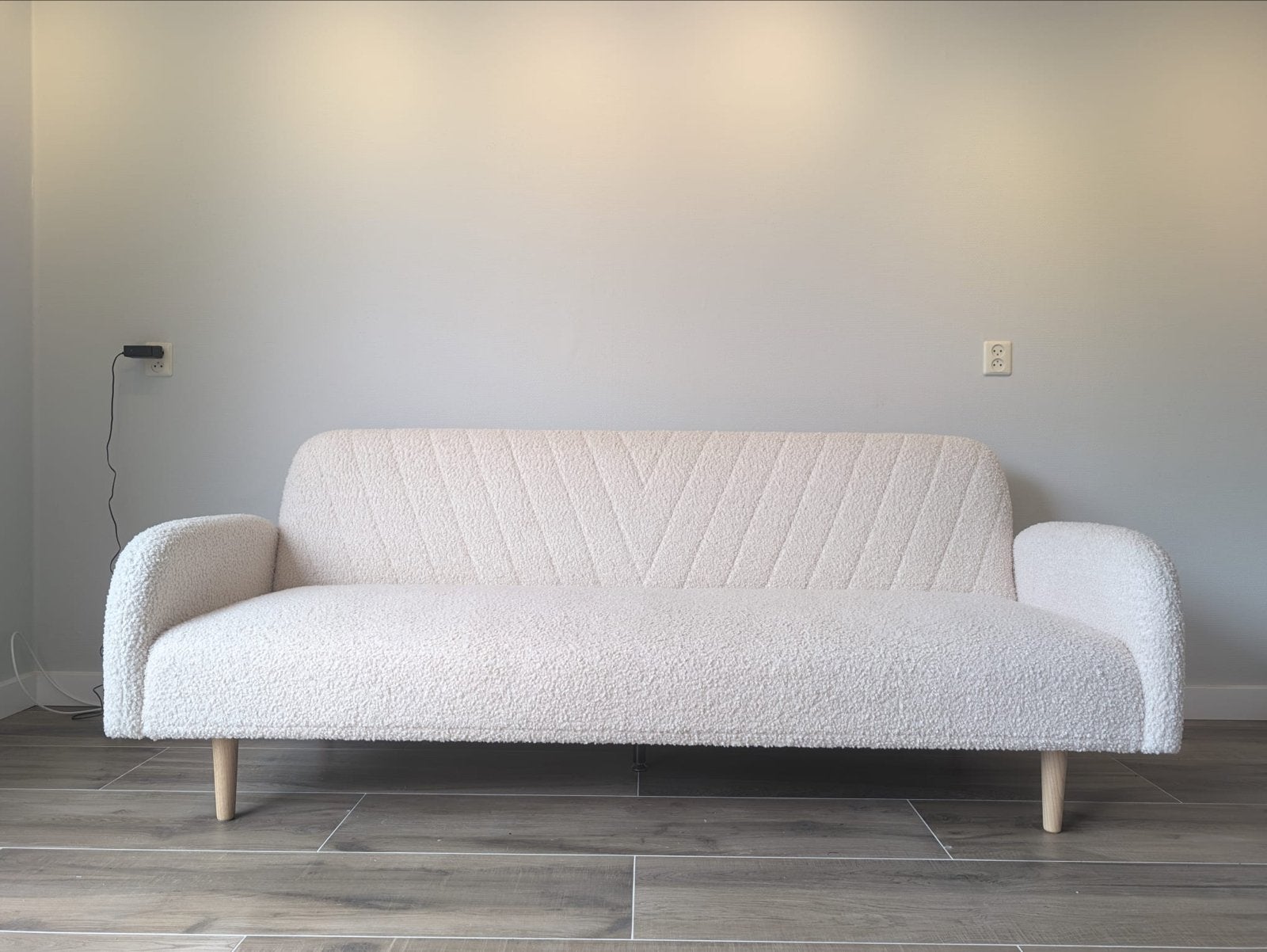JYSK PARADIS Sofa Bed – Off-White Teddy / Oak, Ophalen, Tweepersoons, 75 tot 100 cm, Zo goed als nieuw