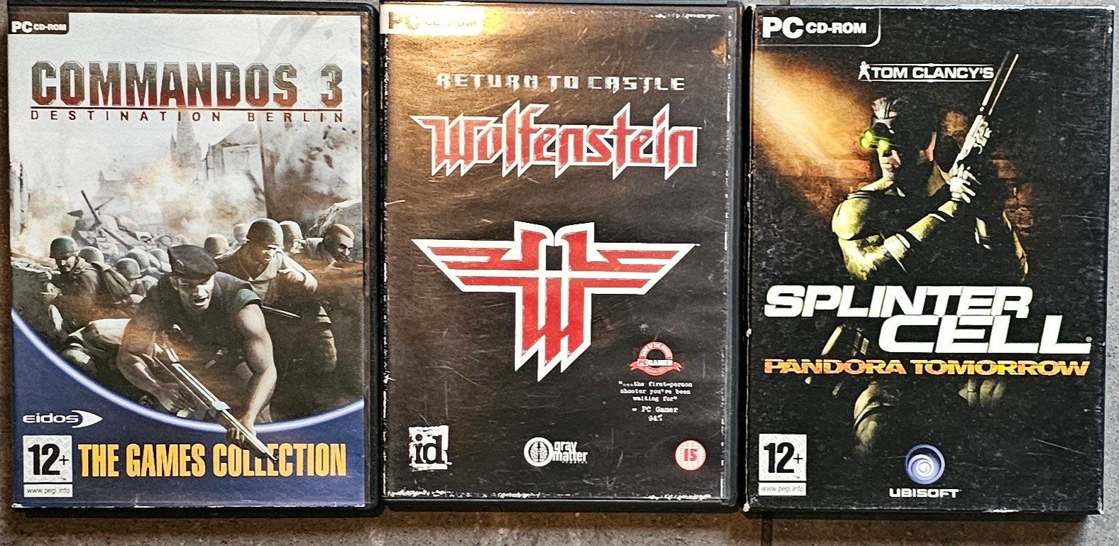 PC CD-ROM Games: Commandos 3, Wolfenstein, Splinter Cell, Avontuur en Actie, Gebruikt, 1 speler, Ophalen of Verzenden