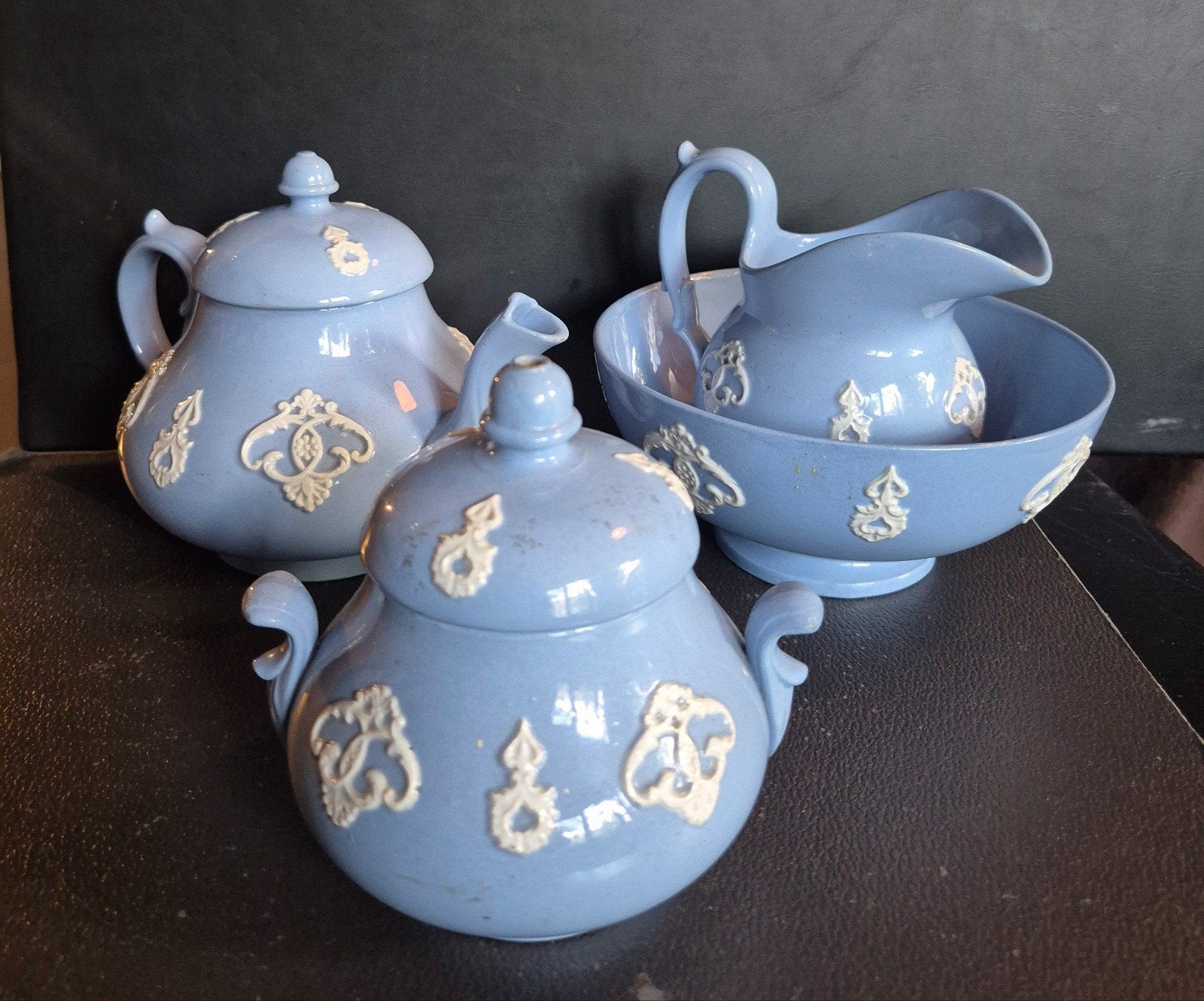 P. Regout blauwsteen 4 delig theeservies, Ophalen of Verzenden
