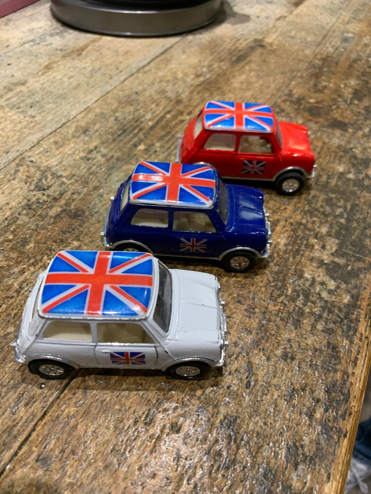 Set van 3 Mini Cooper speelgoedauto's met Union Jack, Ophalen of Verzenden, Gebruikt, Overige typen