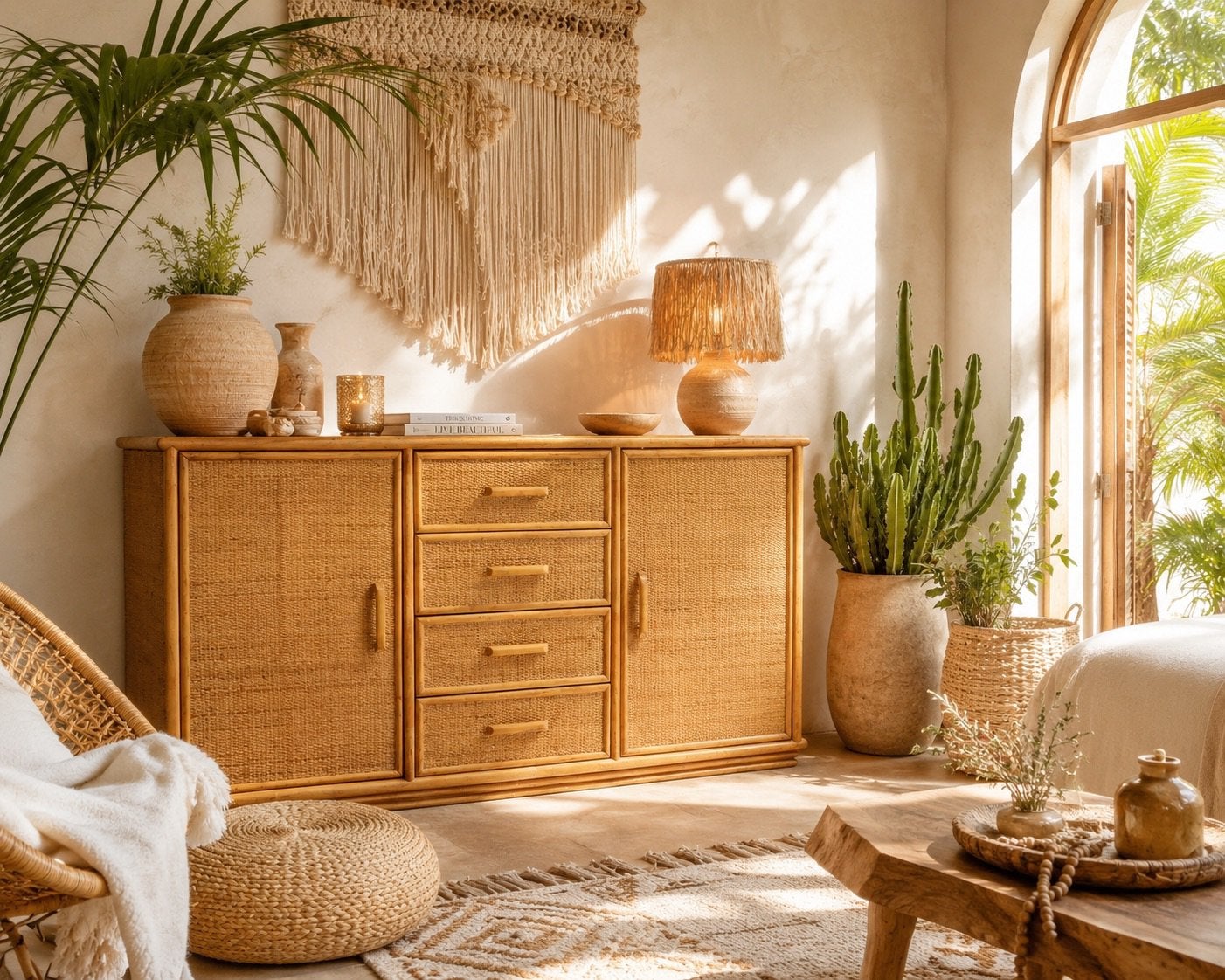 Rotan bamboe dressoir seventies, Ophalen, Zo goed als nieuw, 25 tot 50 cm, 50 tot 100 cm