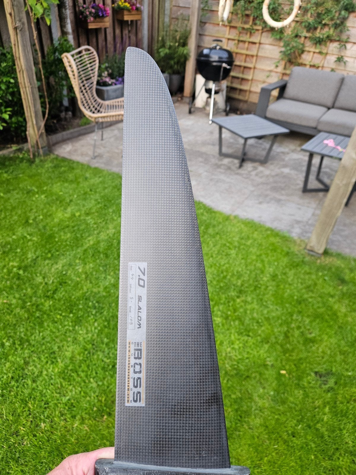 The Boss custom slalom s- 44 cm deep tuttle vin, Watersport en Boten, Windsurfen, Ophalen of Verzenden, Zo goed als nieuw, Overige typen