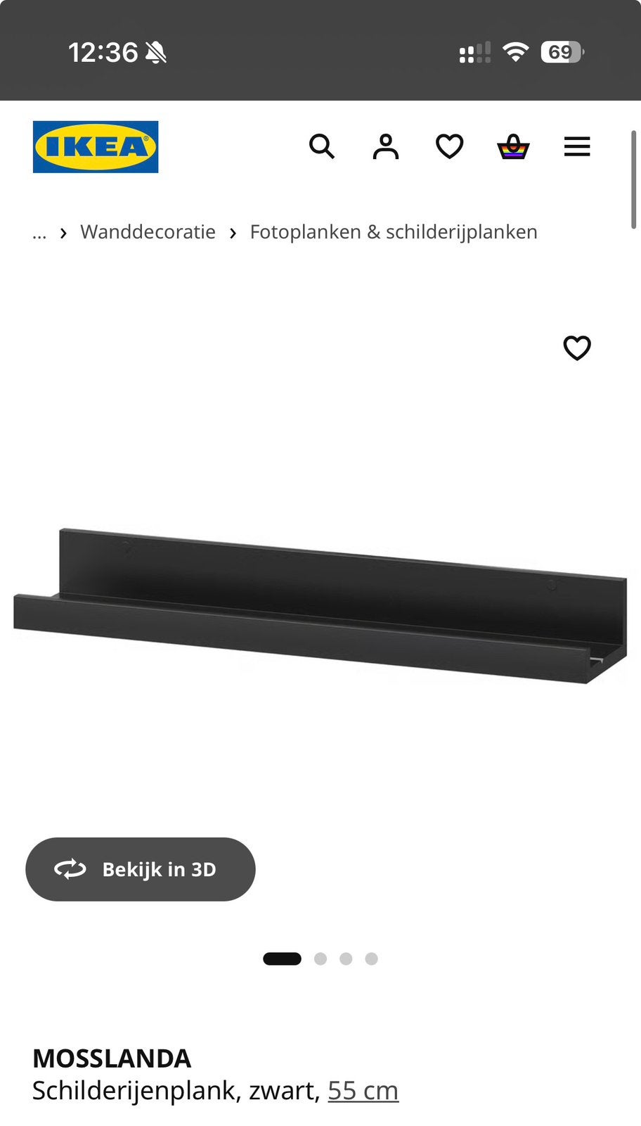 IKEA Mosslanda fotoplank/boekenplank 55cm zwart, Ophalen, Nieuw