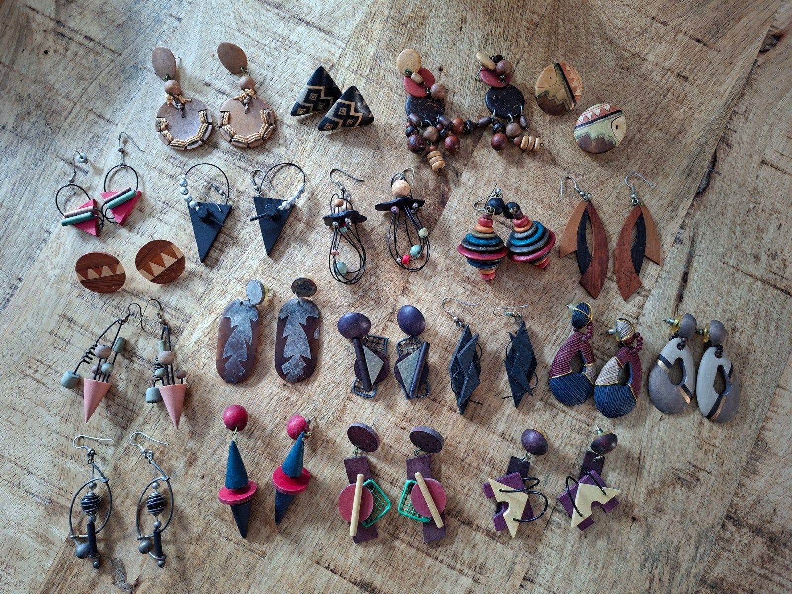 Diverse Vintage Houten Designers Oorbellen, Overige materialen, Overige kleuren, Ophalen of Verzenden, Hangers