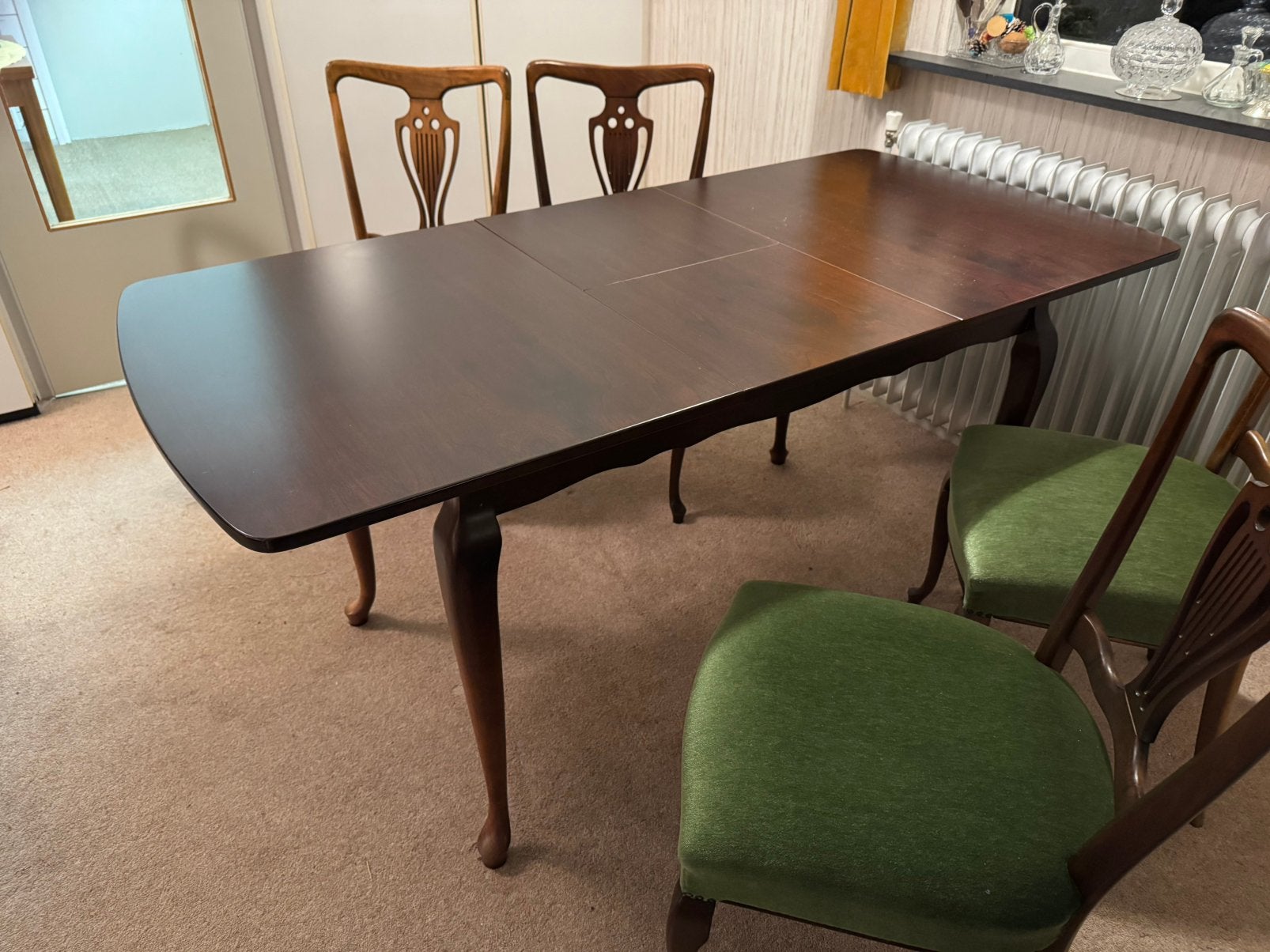 Puntgave klassieke houten uitschuifbare eettafel, Ophalen, Klassiek, 50 tot 100 cm, Zo goed als nieuw
