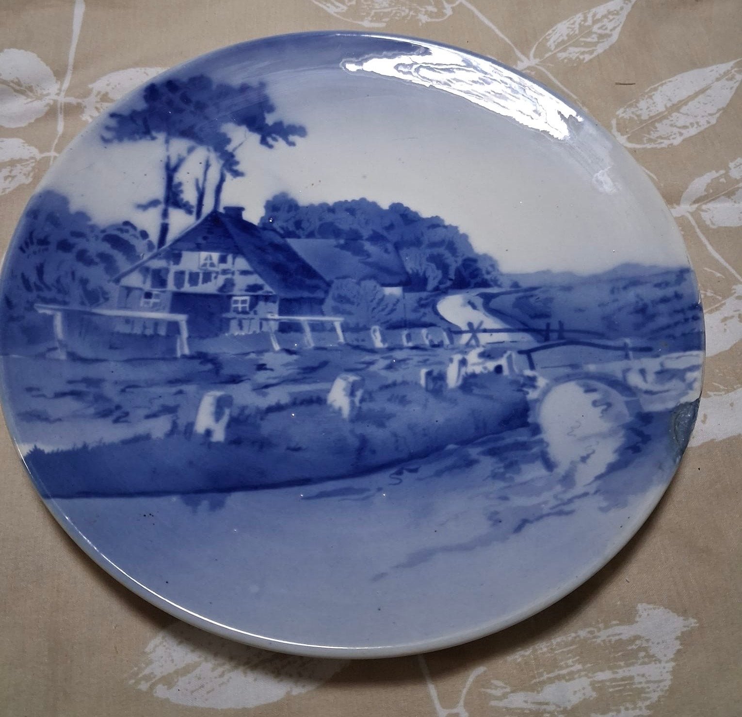 Antiek Saxony Wandbord met Blauw-Wit Landschap, Antiek en Kunst, Ophalen of Verzenden