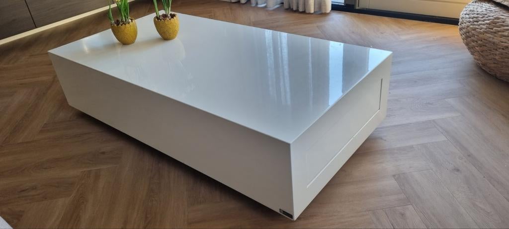 Design salontafel ARTYX - Wit hoogglans met lade, Ophalen, Overige materialen, Gebruikt, 100 tot 150 cm