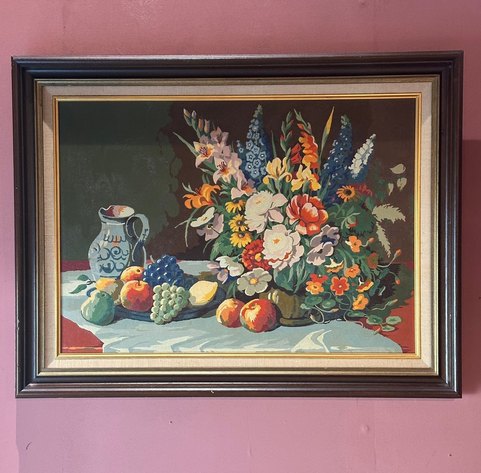 Brocante schilderij - bloemen - fruit - vintage, Ophalen